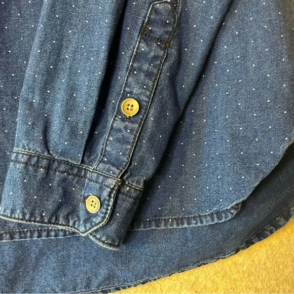 MADEWELL Chambray Denim Shirt Womens Small Blue Dot Henley Long Sleeve - Picture 5 of 8